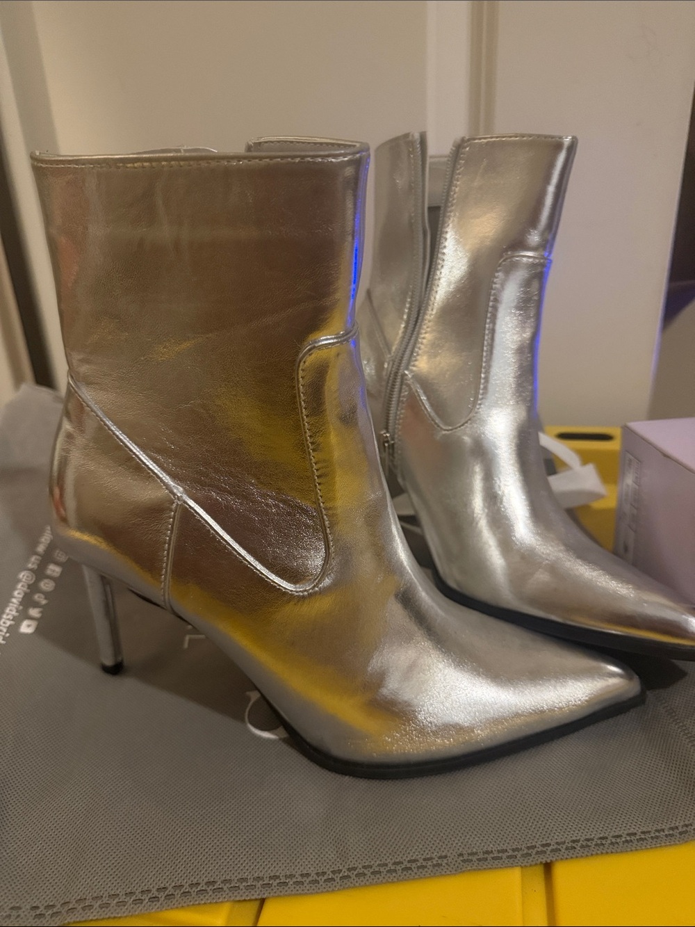 Forever 21 Metallic Silver Pointed Ankle Booties